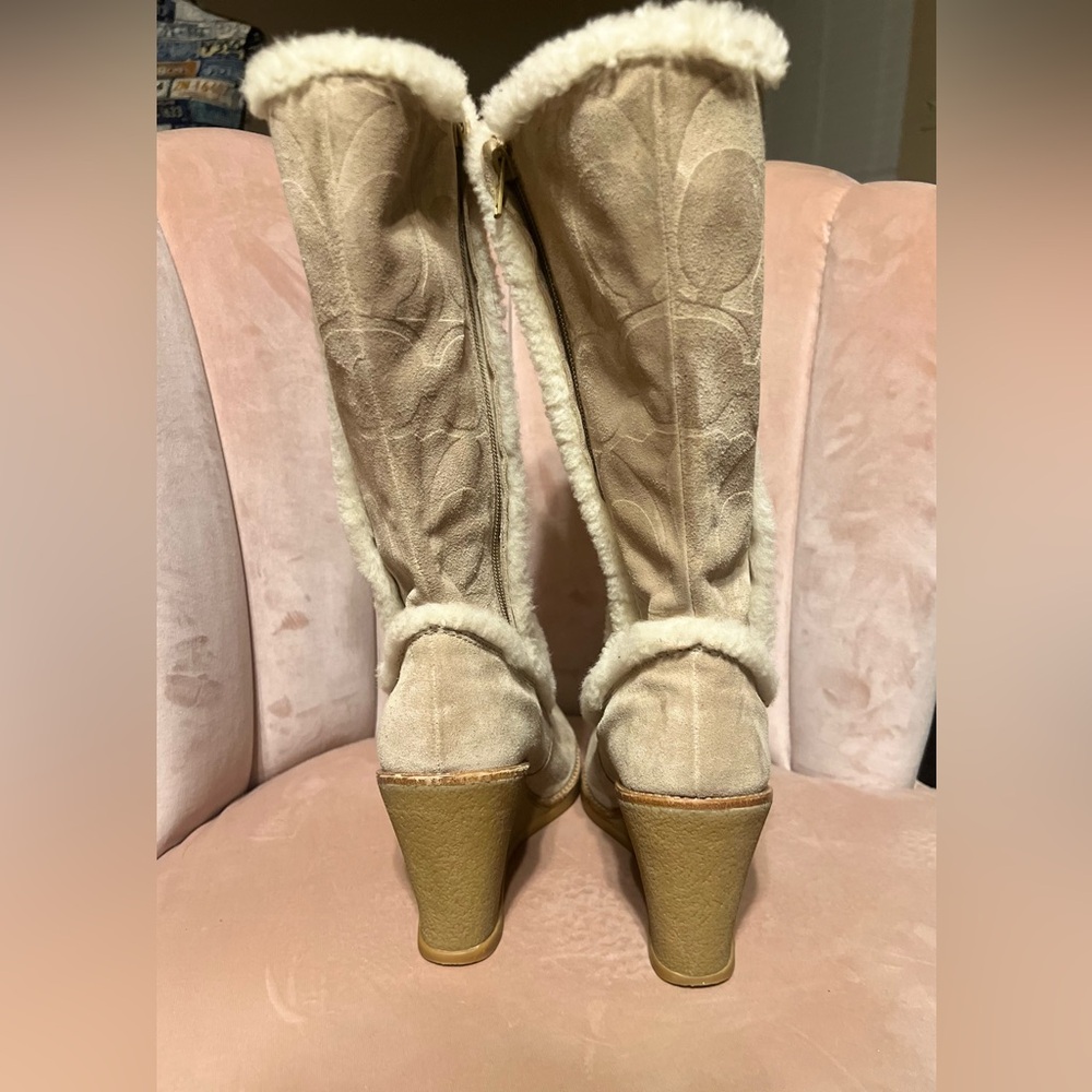 Coach Beige Heeled Boots with Shearling Trim - Picture 6 of 13